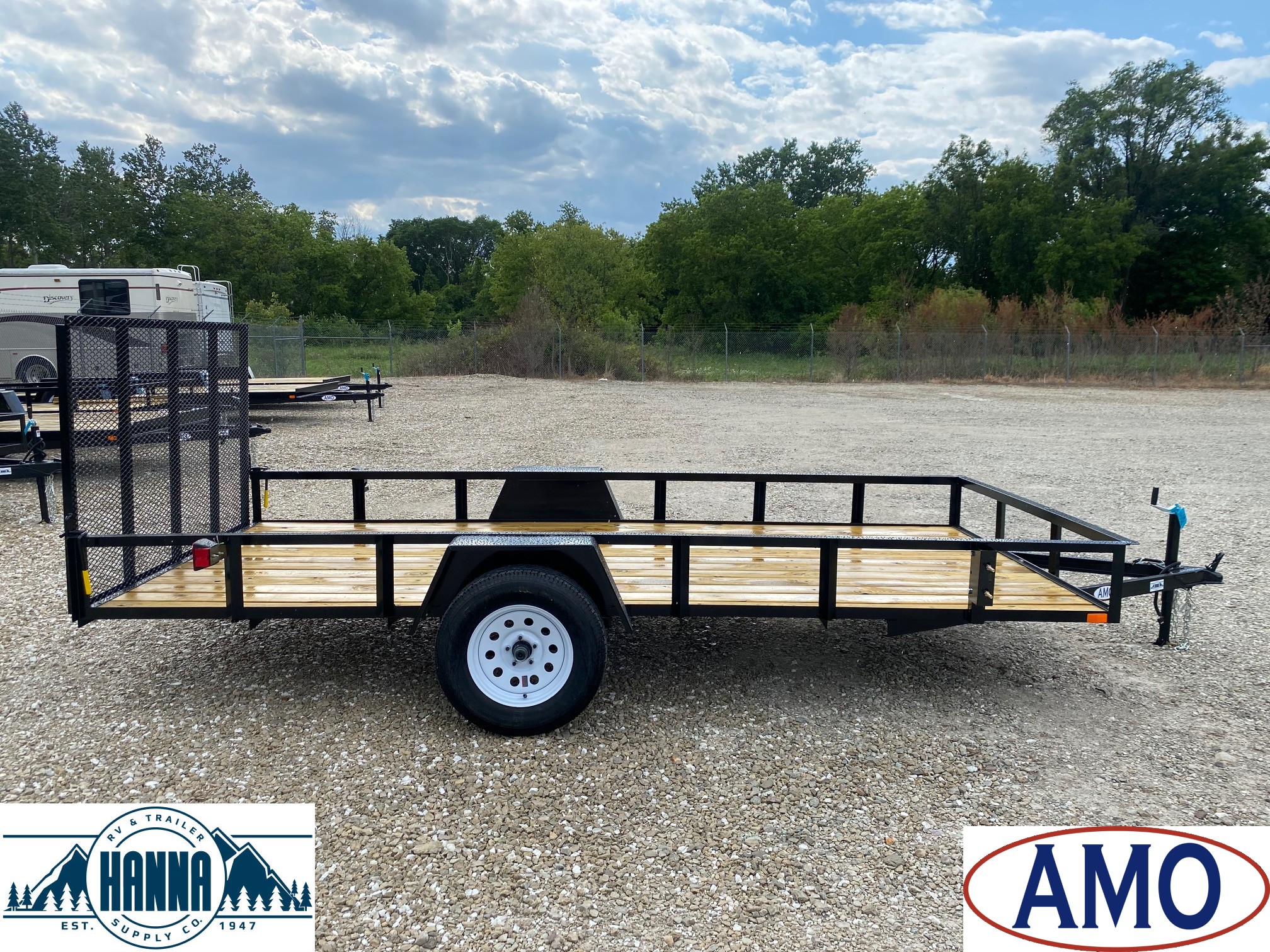AMO 76in X 14ft Steel Utility Trailer with Ramp Gate & 12in Rails